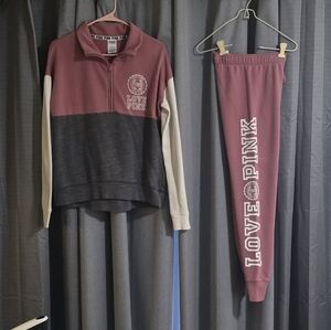 VS Pink Two-Piece Set in Burgundy and Gray